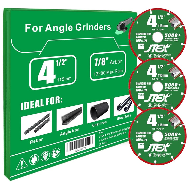 JTEX Diamond Cut Off Wheel 4 1/2 Inch for Angle Grinder, 7/8" Arbor, Metal Cutting for Rebar, Steel, Iron - 3 Pack - Image 5